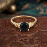 4 Prong Classic Round Black Onyx Engagement Ring for Women